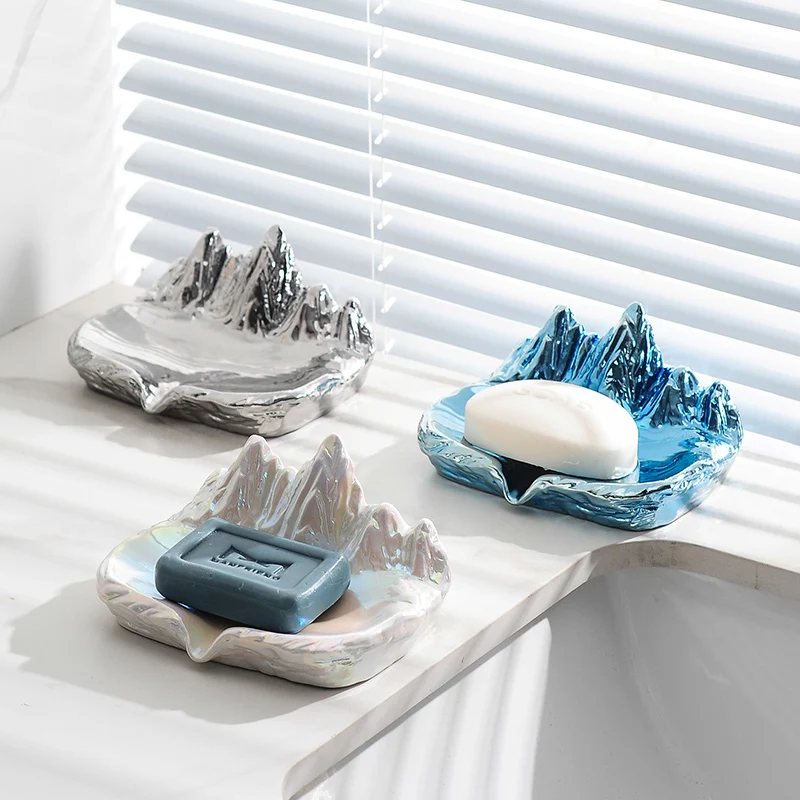 

Ceramic soap box wall mounted no drilling creative storage no water accumulation bathroom washstandsoap bar holder