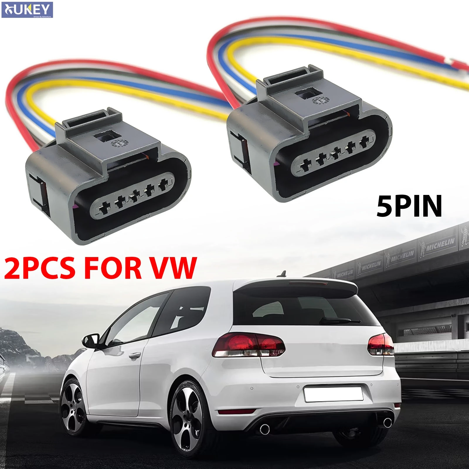 2x 5PIN For VW Eos Golf Jetta Passat Scirocco MAF Mass Air flow Meter Sensor Connector Plug Harness Prewired 1J0973705 8K0973705