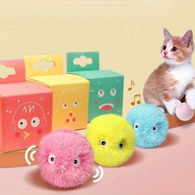 1/3 Pezzi Palla Interattiva Giocattolo Intelligente per Cani e Gatti, Peluche Elettrico con Erba Gatta, Gioco di Addestramento per Gattini, Prodotto per Animali Domestici con Suono e Squeak