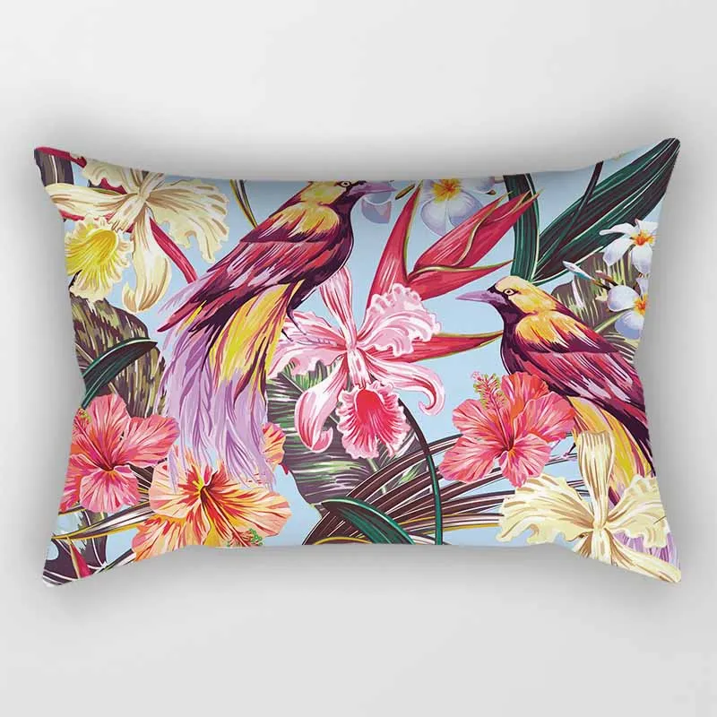 Tropical Kinds of Flowers Birds Pillow Covers Short Plush Velvet Rectangle Bedroom Pillow Cases Cover