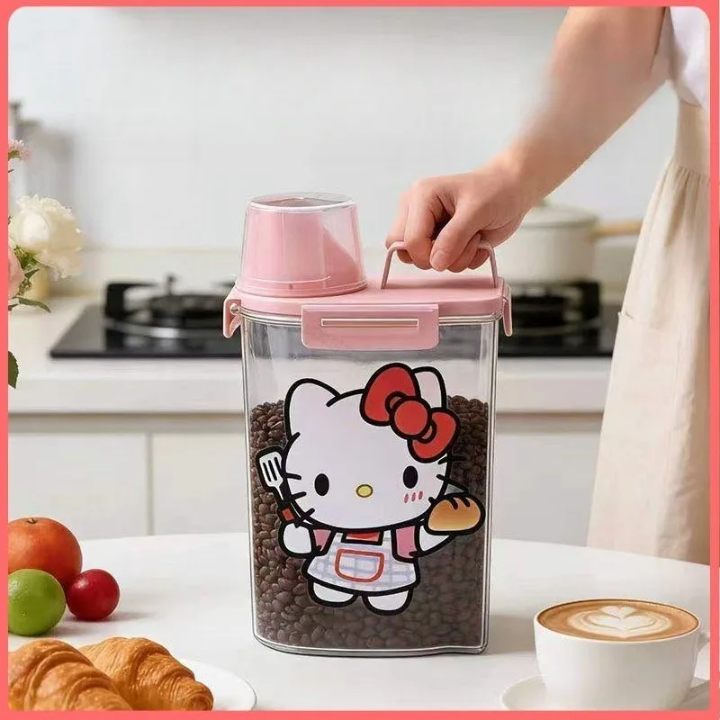 Kawaii Sanrio HelloKitty Cute Cartoon Airtight Grain Canister Moisture Bug Proof Plastic Rice Box Home Kitchen Anime Toys view 5