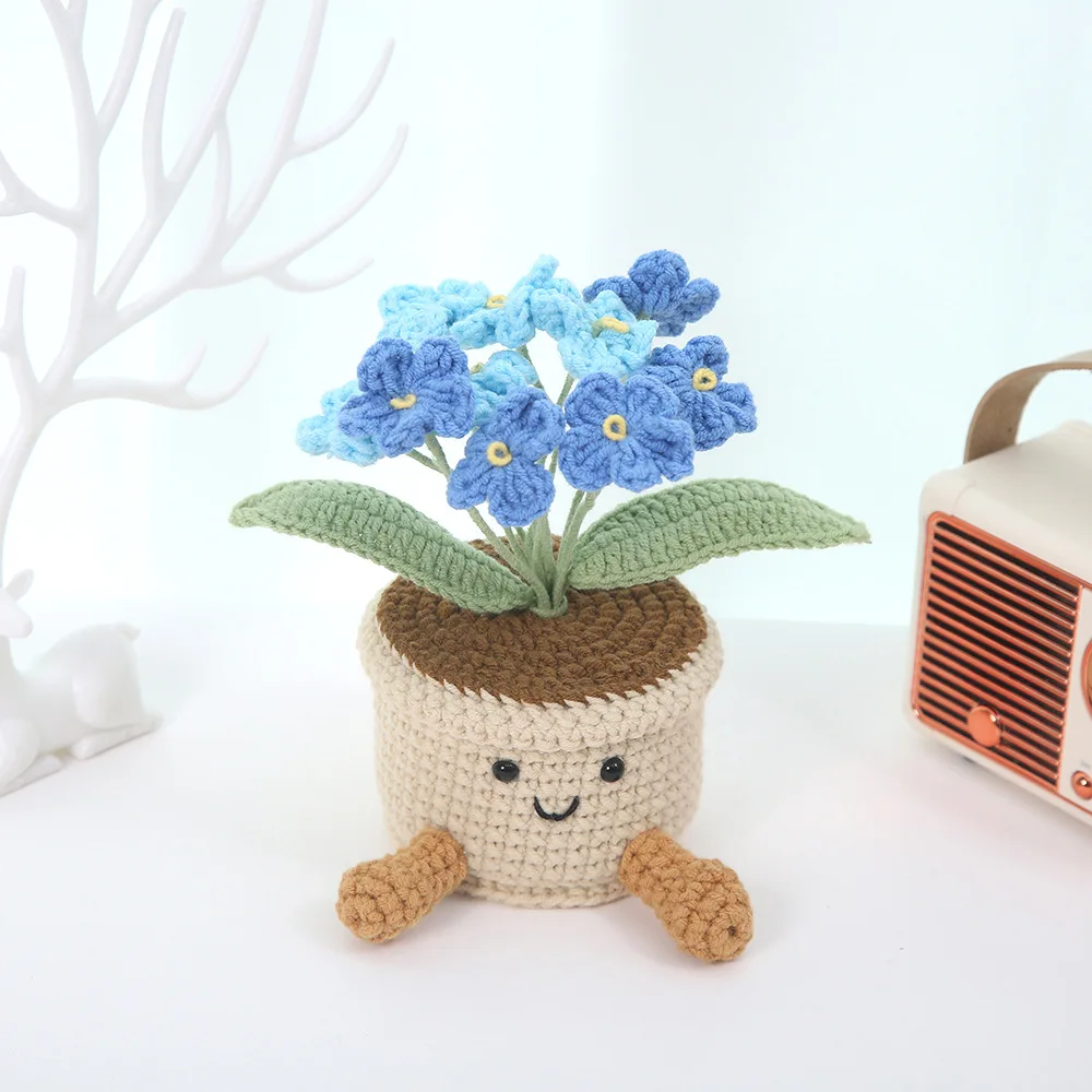Niedlicher Häkel-Blumentopf Kreative Strick-Pflanzentöpfe Handgefertigte Gewebte Blumen Schreibtisch-Bücherregal-Deko Lustiges Geschenk – Detail 3