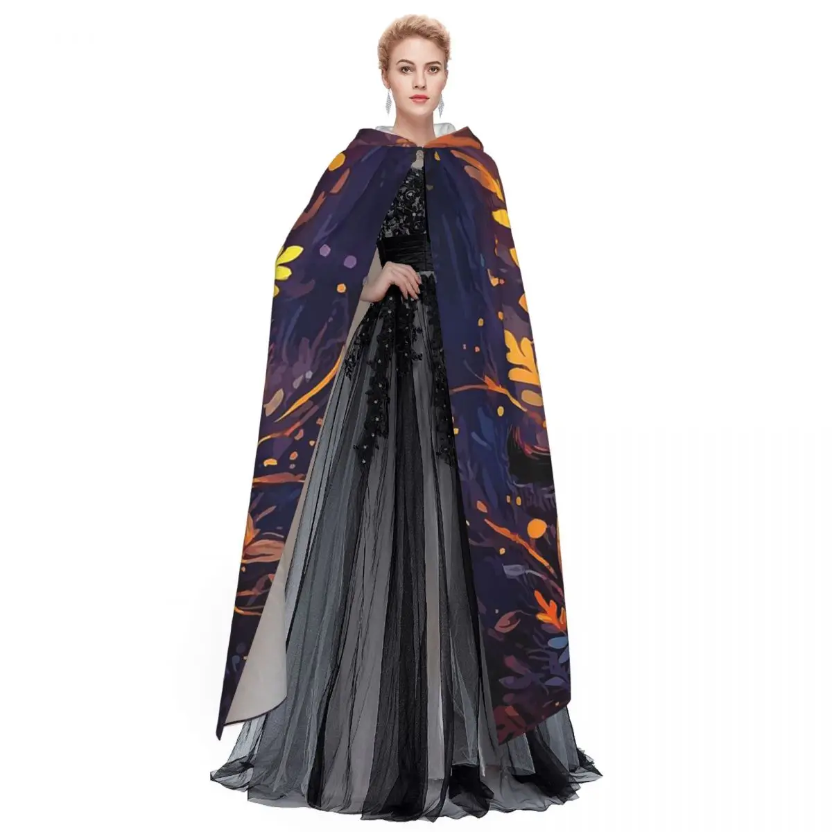 Capa larga con capucha de gatos negros y calabaza para Halloween, disfraz Medieval de bruja, capa de Cosplay, vampiro de Halloween, adulto, Unisex