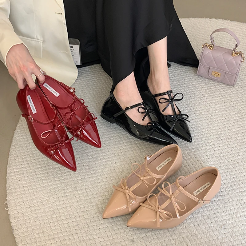 

Butterfly-knot Pointed Toe Shoes Laides Comfort Elegant Dancing Party Wedding Shoes Moccasins Flat Shoes French Sandals Women