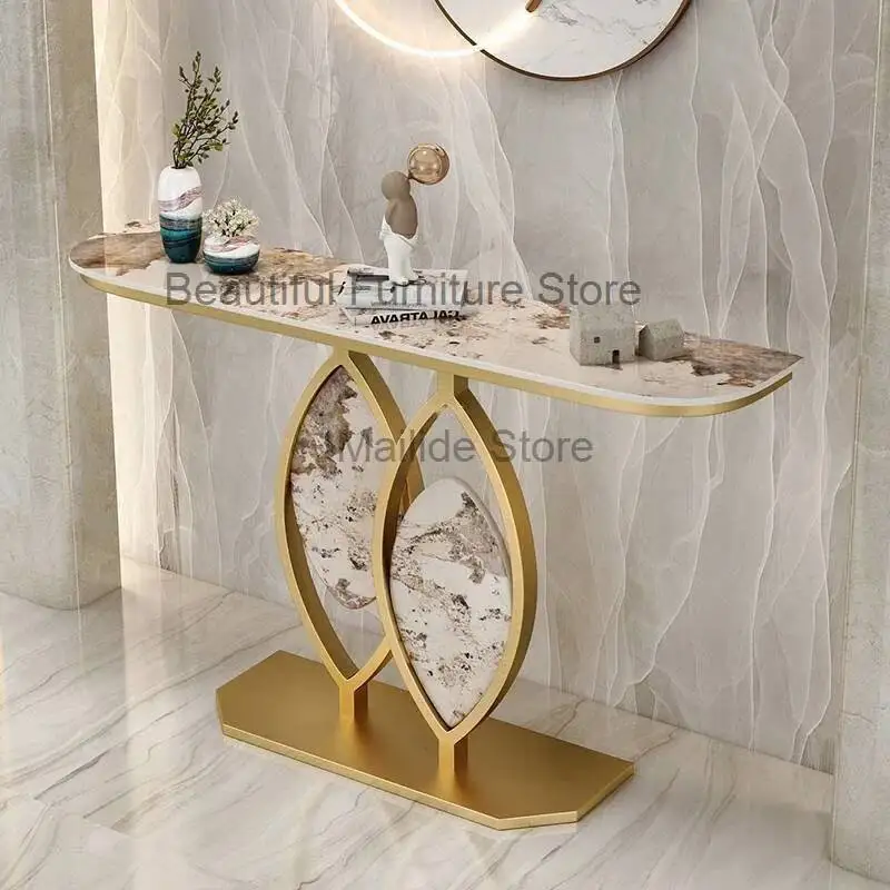 

Entrance Italian Slate Home Console Tables Console Table Light Luxury Creative Semicircle Art Porch Table Living Room Furniture