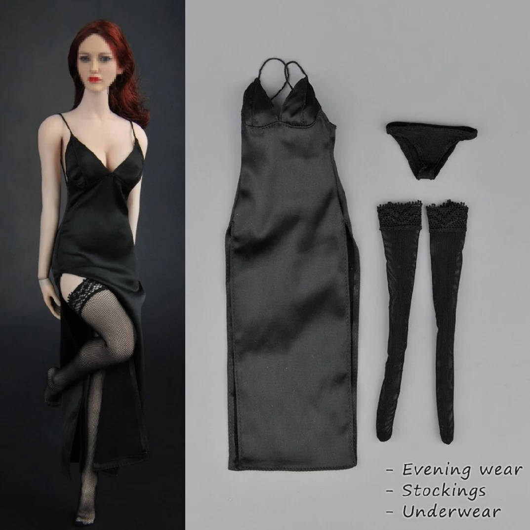 ZY5025 1/6 Female Sexy Evening Dress Slit Skirt Stocking Panties Set Model Fit 12'' Soldier Action Figure Body