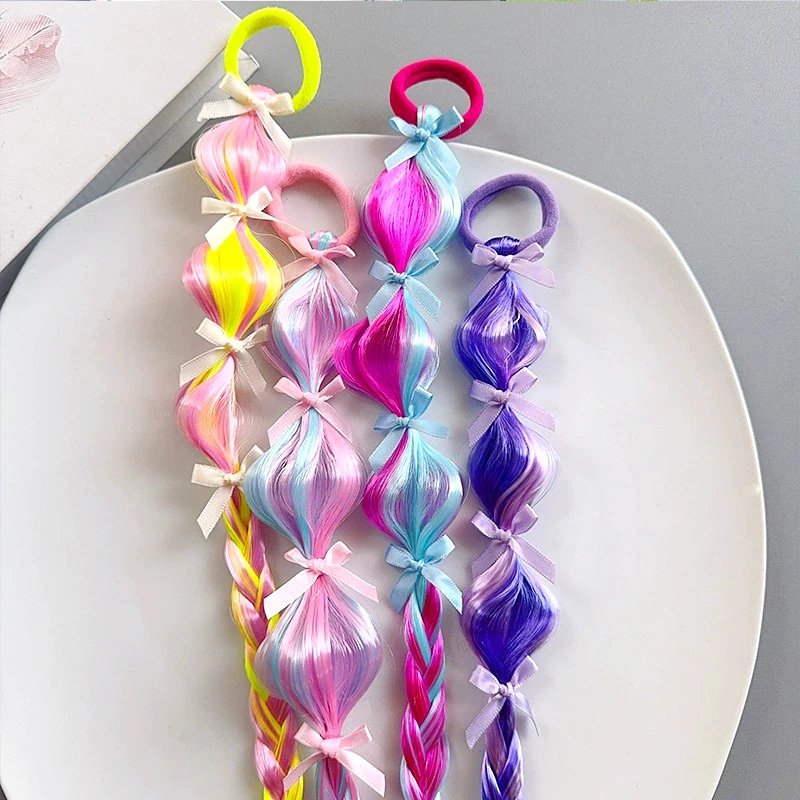 

2pcs Girls Lantern Gourd Twist Bubble Braids Stage Painted Hair Ties Kids Twist Long Braid Wig Hairbands Ponytail Hair Accessori