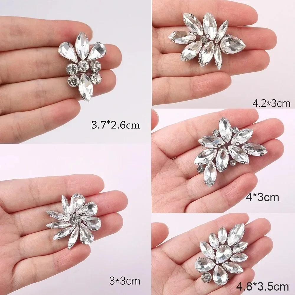 

5pcs Flowers Rhinestone Stickers Iron On Patches For DIY Clothing Hats Bags Hair Clips Shoes Decorative Women Accessories