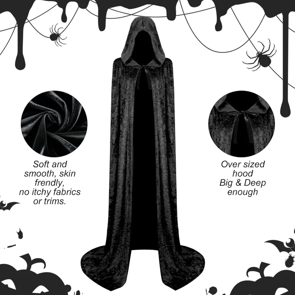 Kapmantel Fluwelen Cape met Kap Halloween Capes voor Vrouwen Heksenkostuum Vampiermantel Tovenaarsgewaad Cosplay