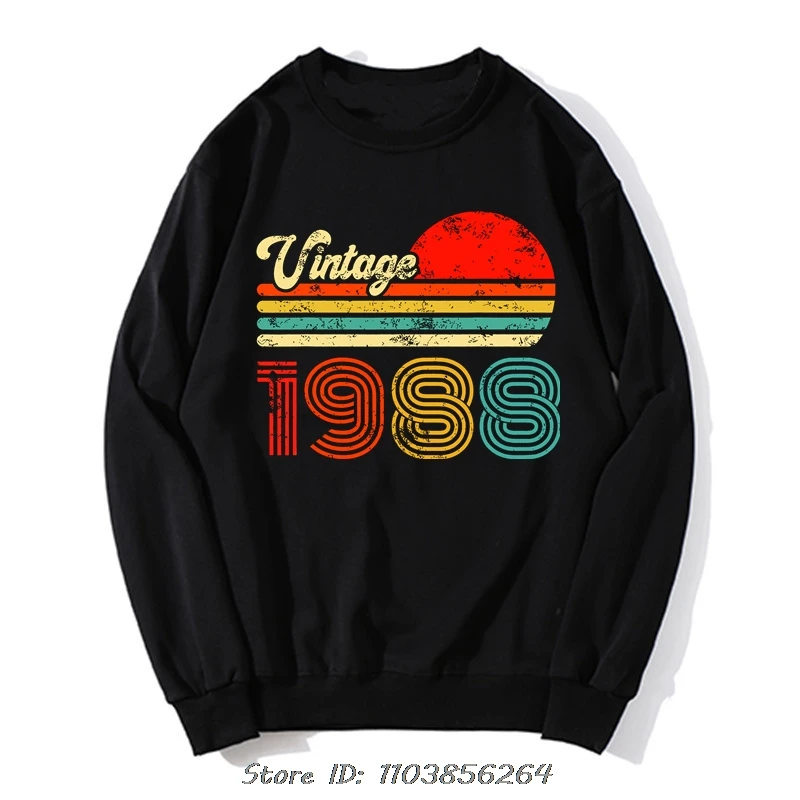 Vintage 1988 Birthday Gift Pullover Hoodie Graphic Funny Classic Men's Clothing Oversized Streetwear fashion Casual Sweatshirt