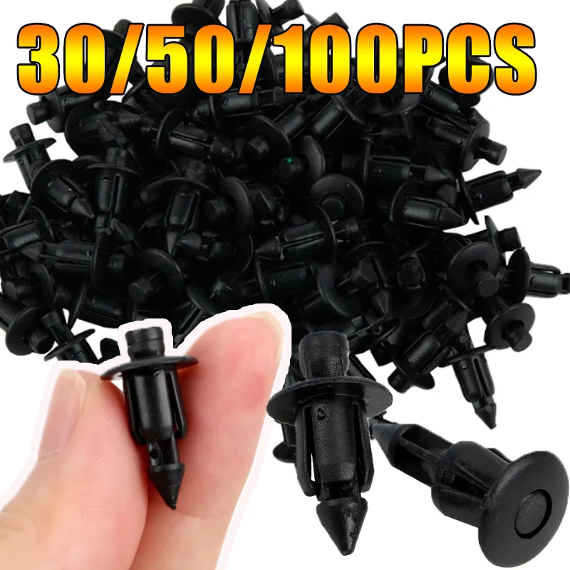 30/50/100PCS 6mm Black Plastic Rivet Vent Wiper Cover Clip Fixed Screw Clip Deflector Plastic Piercing Nail Fastener Auto Parts