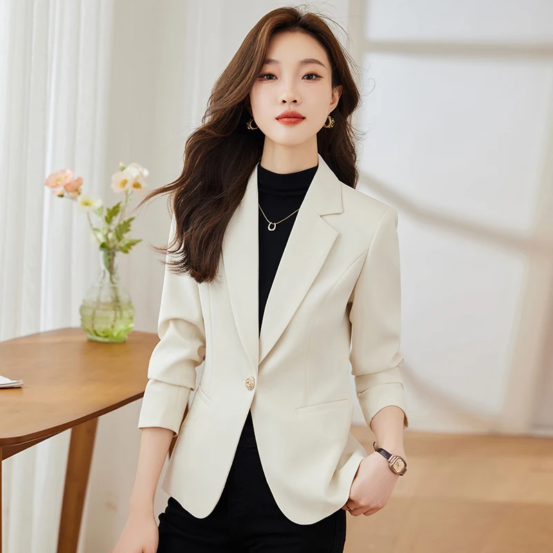 Women Coat Solid Long Sleeved Blazers Lapel Neck Elegant Temperament Fashion Basic Jackets Office Lady Casual All-match