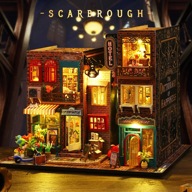 DIY Wooden Book Model Dollhouse Scarborough Houses Miniature With Furniture Kit Assemble Toys Children Girl Birthday Gift Casa