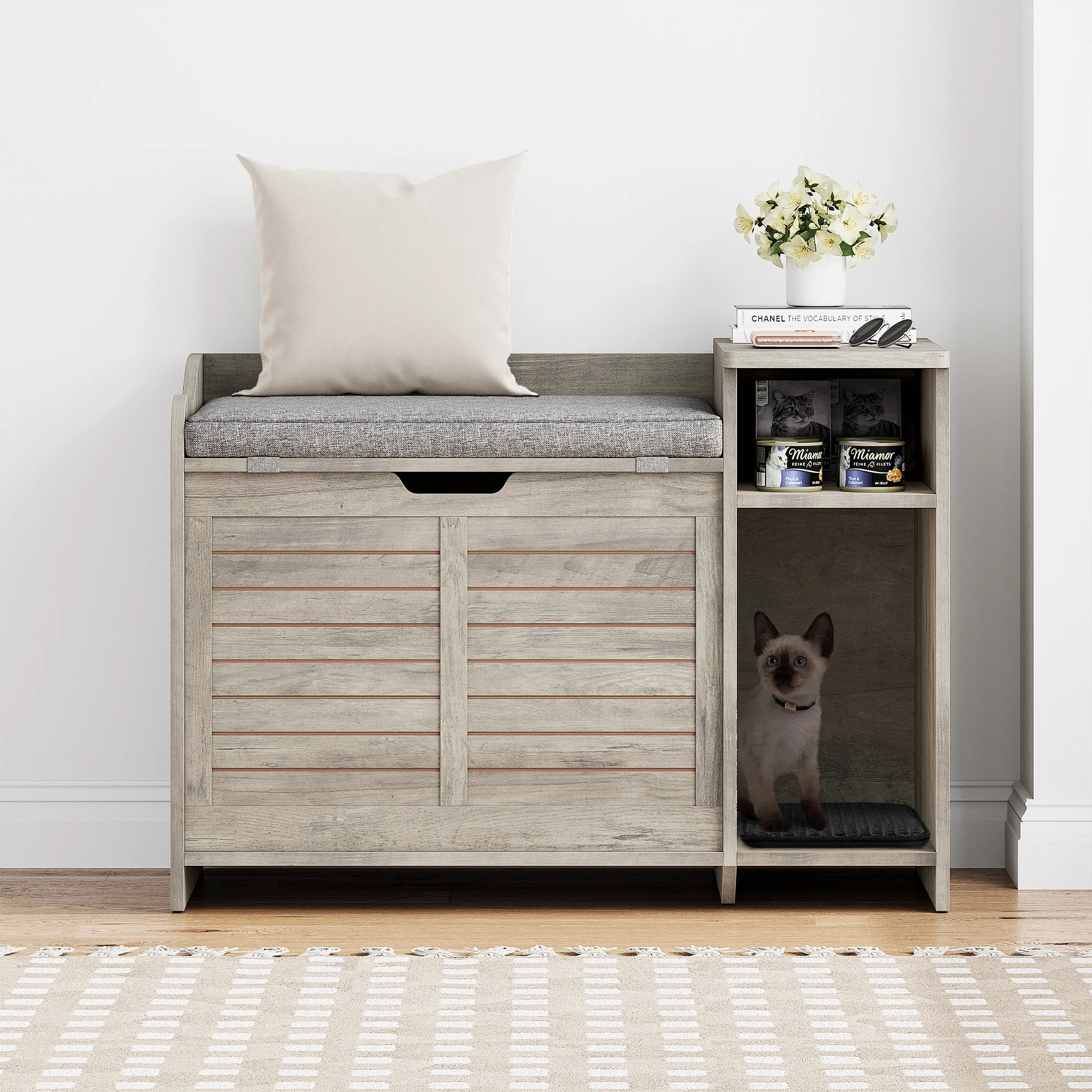 

Cat Litter Box, Litter Box Enclosure with Top Opening with Cushion, Hidden Cat Litter Box Furniture, Cat Litter Box Cabinet