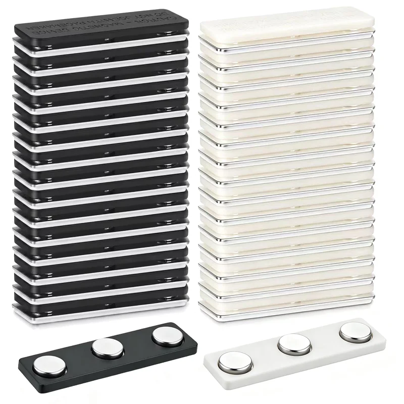 Black White Self-adhesive Magnetic Name Badge Holders with Strong Magnetic Clips, Durable Iron Name Tags for Office Name Display