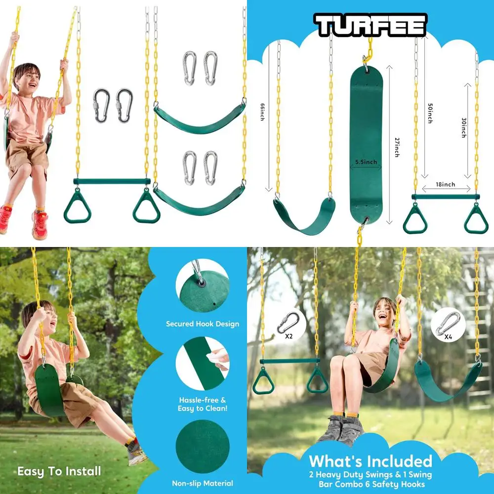 

3-Piece Swing Set with Gym Rings, Trapeze Bar, and Swings - Outdoor Play Equipment for Kids