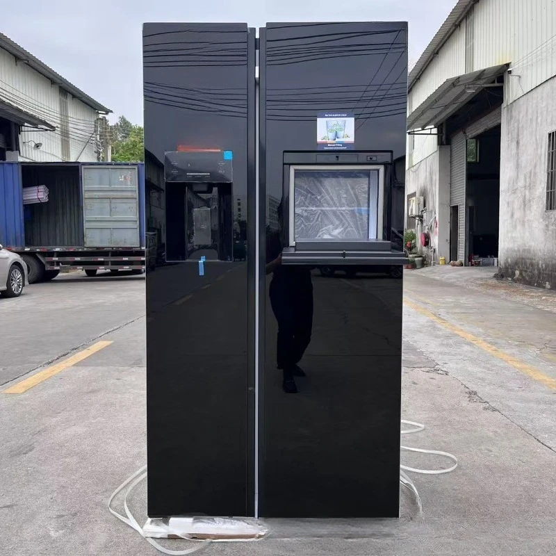 

Opposite door refrigerator with ice grains ice cubes