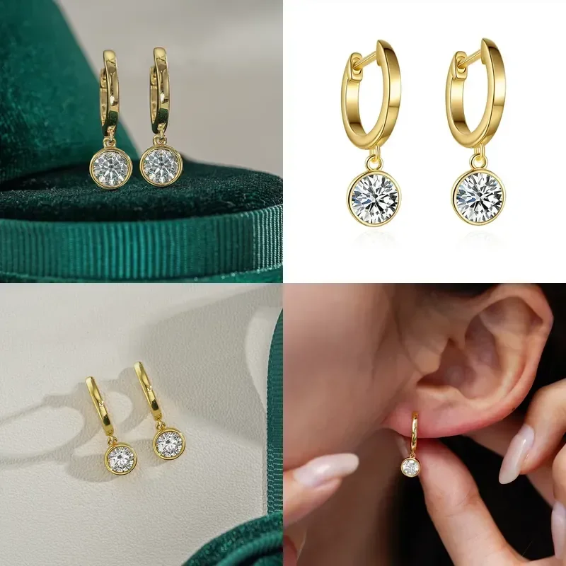 Round Cut Moissanite Earrings in 18K Gold, Elegant Fine Jewelry for Women