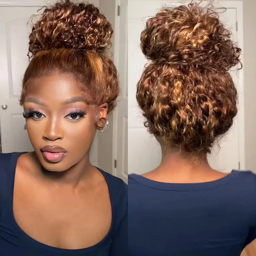 موجة المياه 34 بوصة حزام غير مرئي 360 كامل الدانتيل شعر مستعار أمامي العسل شقراء تسليط الضوء على موجة عميقة شعر مستعار أمامي غلويليس شعر مستعار الإنسان