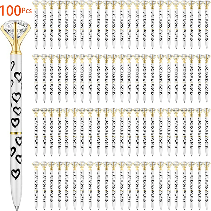 

100Pcs Big Diamond Crystal Metal Ballpoint Pen School and Office Supplies Black Ink