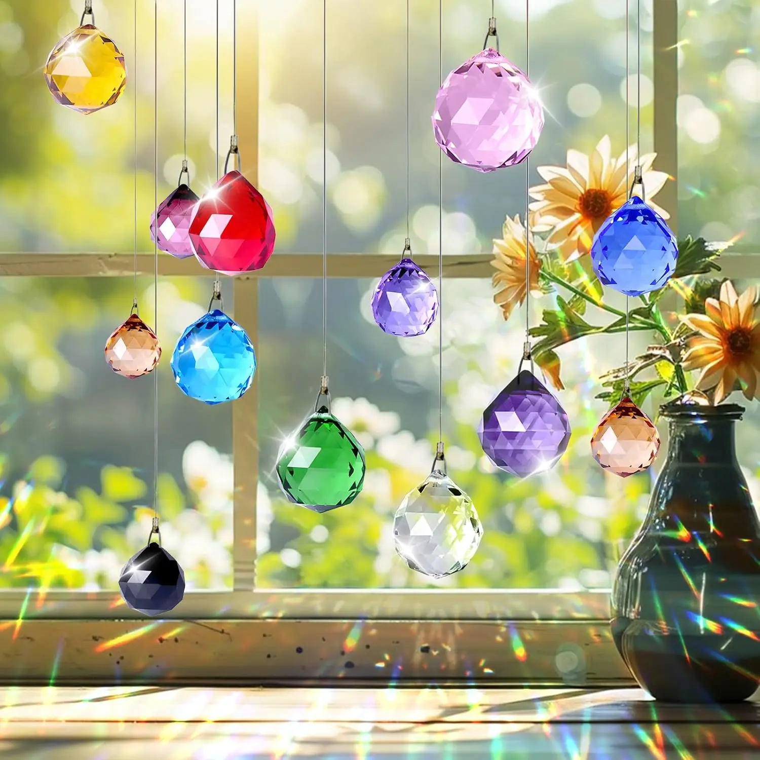 12pcs 30mm Vintage Feng Shui Faceted Decorating Crystal Ball Prism Pendant Suncatcher Multi-Color Hanging Pendant Suncatcher