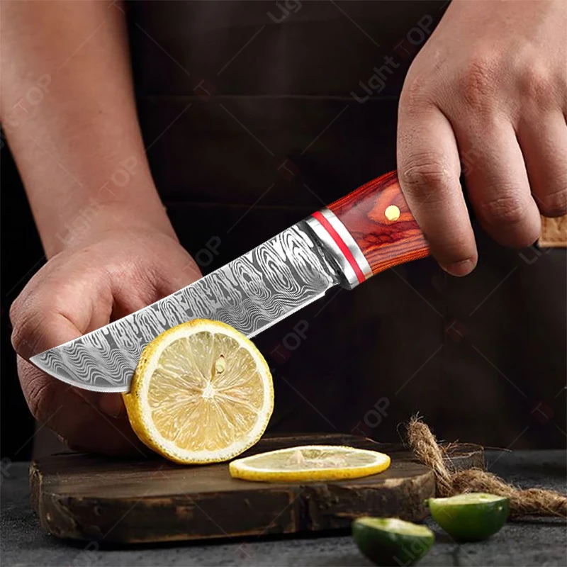 Hand Forged Kitchen Knife Damascus Pattern Chef's Knves Multifunction Meat Cutter Boning Knife Barbecue Cooking Tool Steak Knife