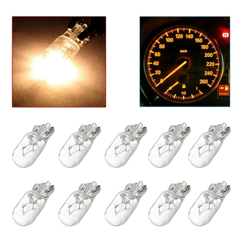 Car T10 12V 5W 168 194 W5W Halogen Light Bulb Instrument Gauge Dash Lamp Reading Lights , 10 Pack Warm White