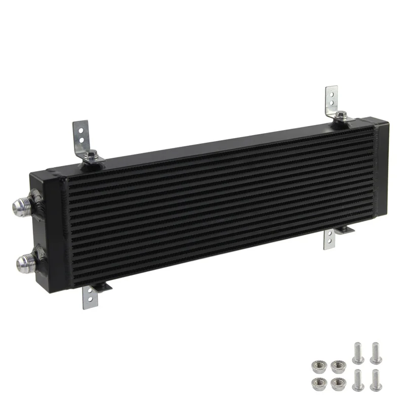 Uniwersalna chłodnica oleju z dwoma paskami i płytkami 18,5" x 5,5" x 1,58" rdzeń, duży czarny/srebrny — zdjęcie 6