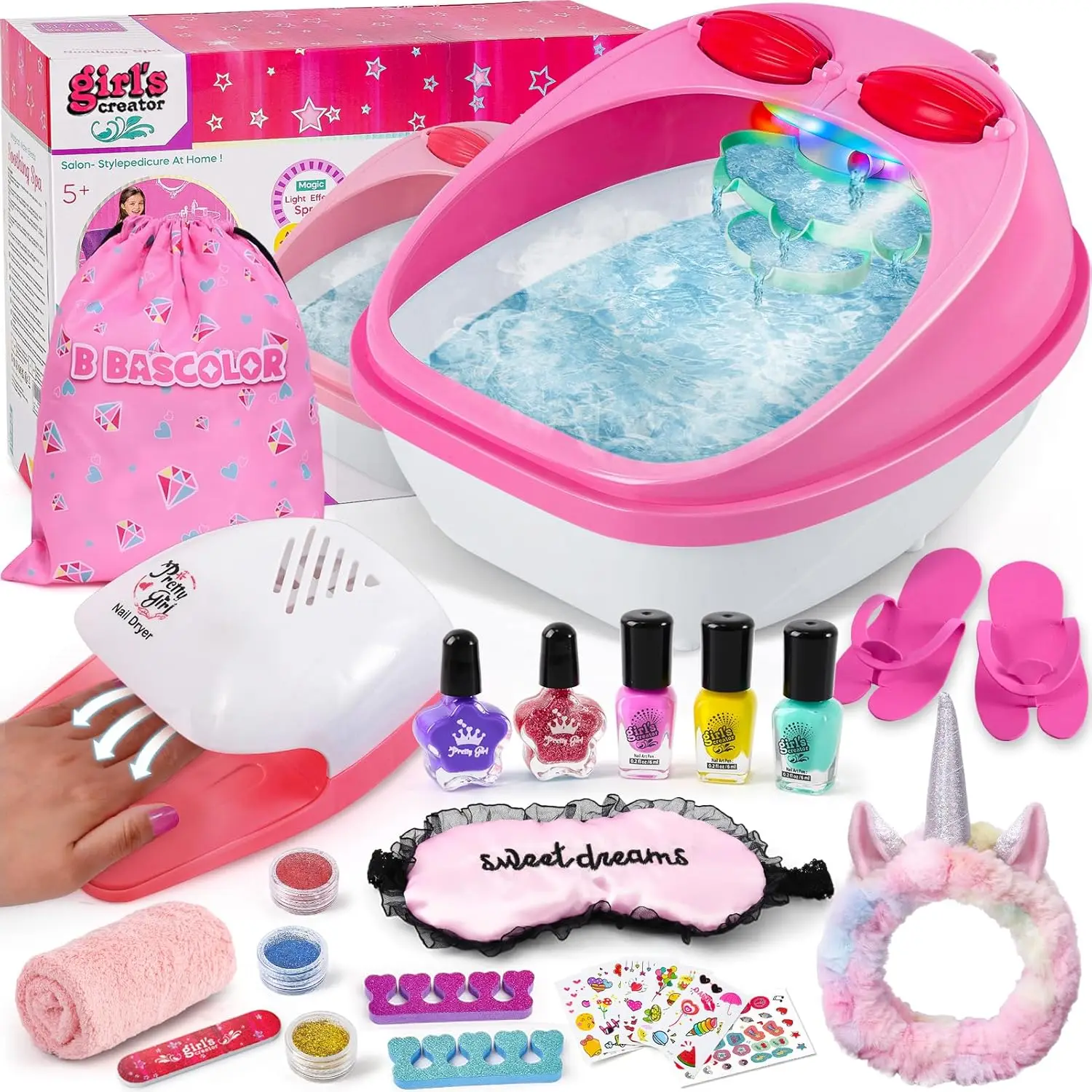 Juego de spa para pies y uñas para niños, bañera de masaje y secadora, regalo de cumpleaños y Navidad de 5 a 12 años