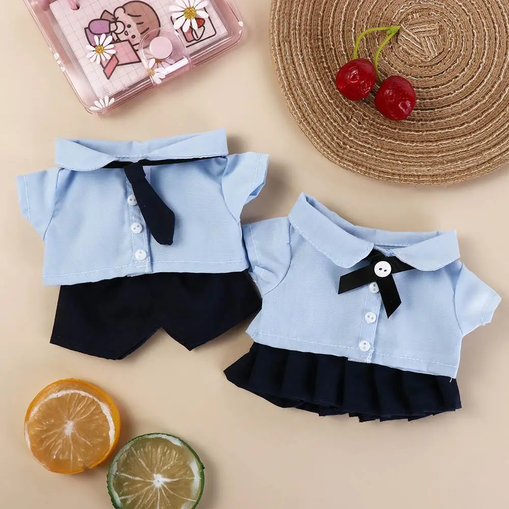 Jk uniforme preppy algodão roupas de boneca adorável pelúcia 20cm boneca brinquedos de pelúcia roupas azul macio ídolo roupas de boneca de pelúcia