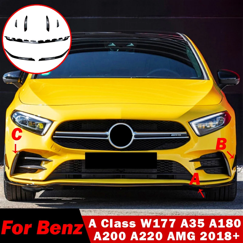 

For Mercedes Benz A Class W177 A35 A180 A200 A220 AMG 2018-2022 Front Bumper Spoiler Lip Diffuser Splitter Guard Modification