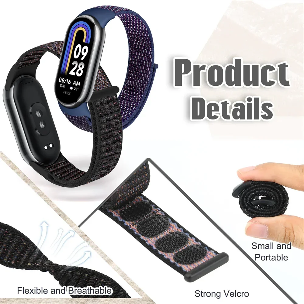 Nylon-Schlaufenarmband für Xiaomi Mi Band 11 10 9 8, atmungsaktives Sportarmband, Uhrenarmband, Mi Band 10 9 8, Zubehör. – Detail 2