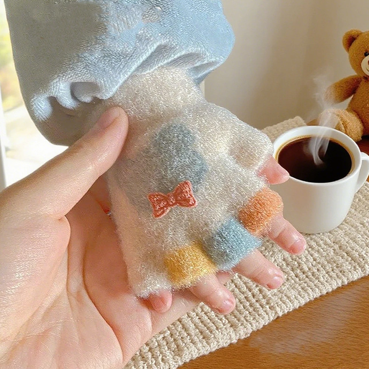 Baby Fingerless Gloves Cute Cartoon Knit Mitten Outdoor Anti-Cold Warm Glove 0-3Year Boy Girl Hand Cover Winter Kids Handguard