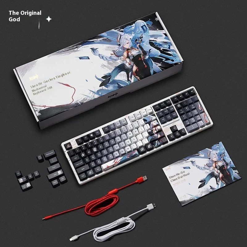 Genshin تأثير لوحة المفاتيح Shenhe 100 مفاتيح قابلة للتبديل السريع لتقوم بها بنفسك التبديل RGB 8000mAh BT 2.4G لوحة مفاتيح الألعاب اللاسلكية حسب الطلب