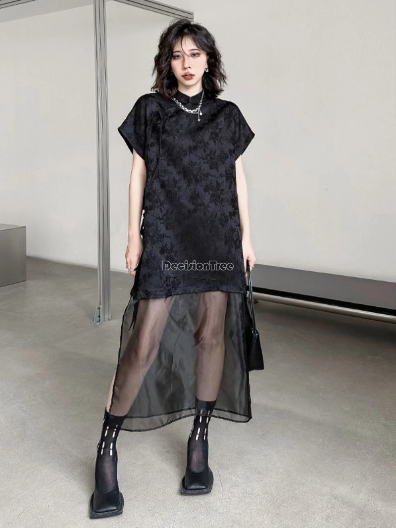 

2024 spring summer chinese style qipao niche style black dress fashion mesh patchwork skirt women fashionable cheongsam dress