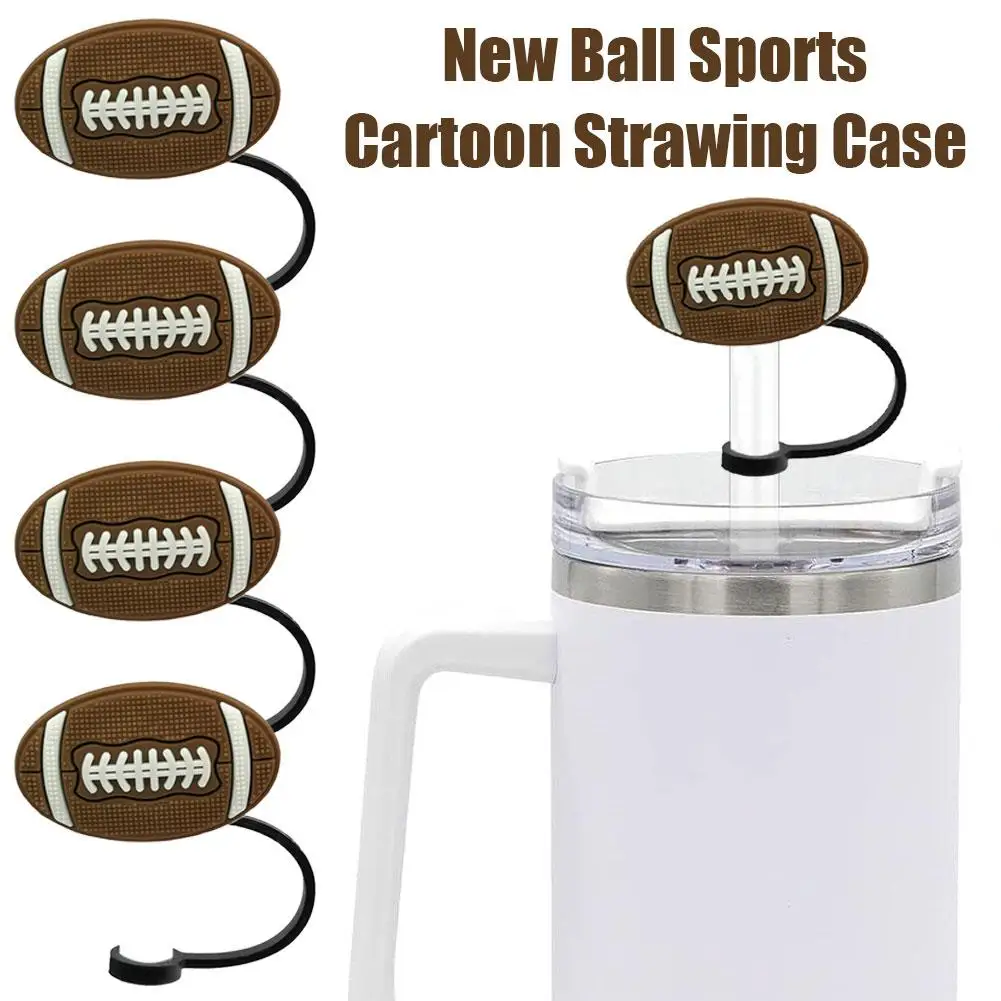 4PCS PVC Straw Cover Rugby Football Straw Covers Protector Creative Reusable Splash Airtight Proof Dust Trinkets Cup Q9U0