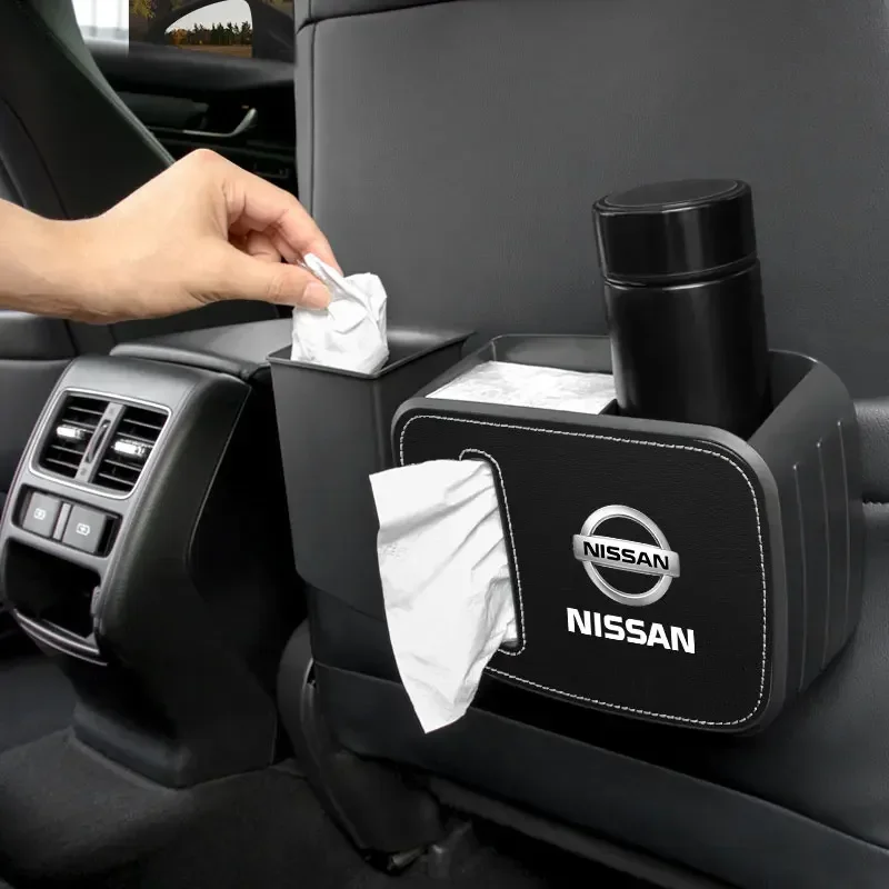 

Car Seat Trash Can with Paper Box Trash Car Interior Accessories for Nissan Tiida Teana Skyline Juke X-trail Qashqai Leaf Sentra