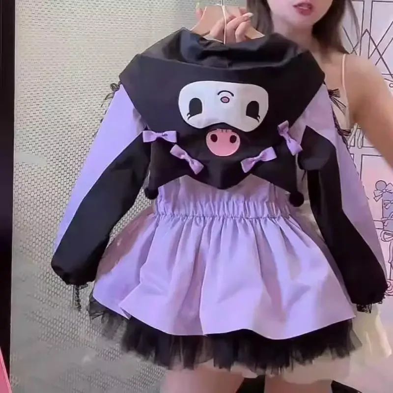 

Sweet Kuromi Anime Kawaii Fashion Long Sleeve Jacket Cute Cartoon Children Casual Sanrio Ins Warm Thick Coat Gifts for Kids