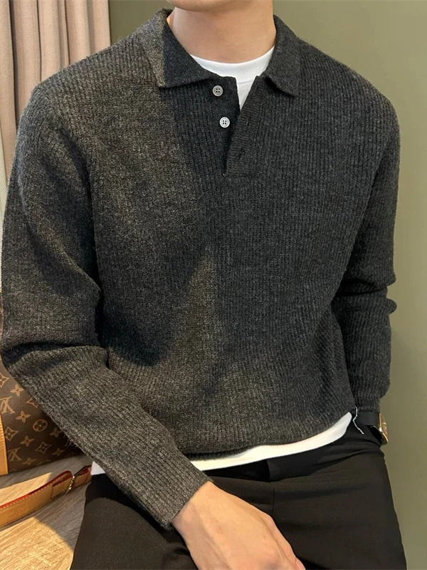 الرجعية اليابانية Sle عارضة الفاخرة irt للرجال بسيطة اللون غرامة شريط Brued تنوعا محبوك سترة #2