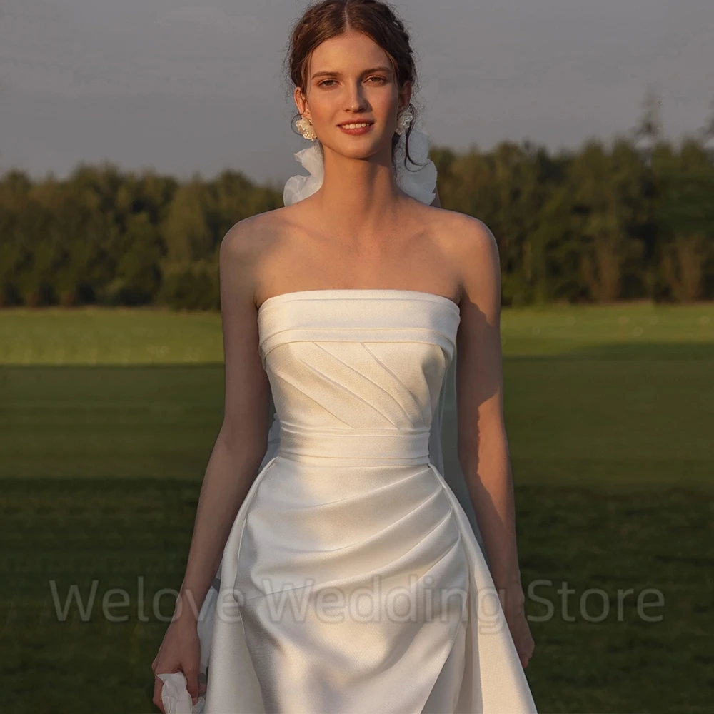 Robe de mariée plissée sans bretelles classique, gaine, longueur de rinçage avec train de balayage, patients fibrSexy, dos ouvert, mariage, quoi que ce soit