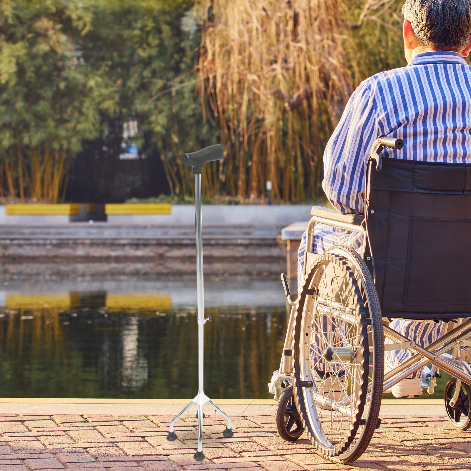 

Four-Legged Adjustable Walking Cane Detachable Trekking Pole for Outdoor Hiking Nonslip Senior Support Camping Gear