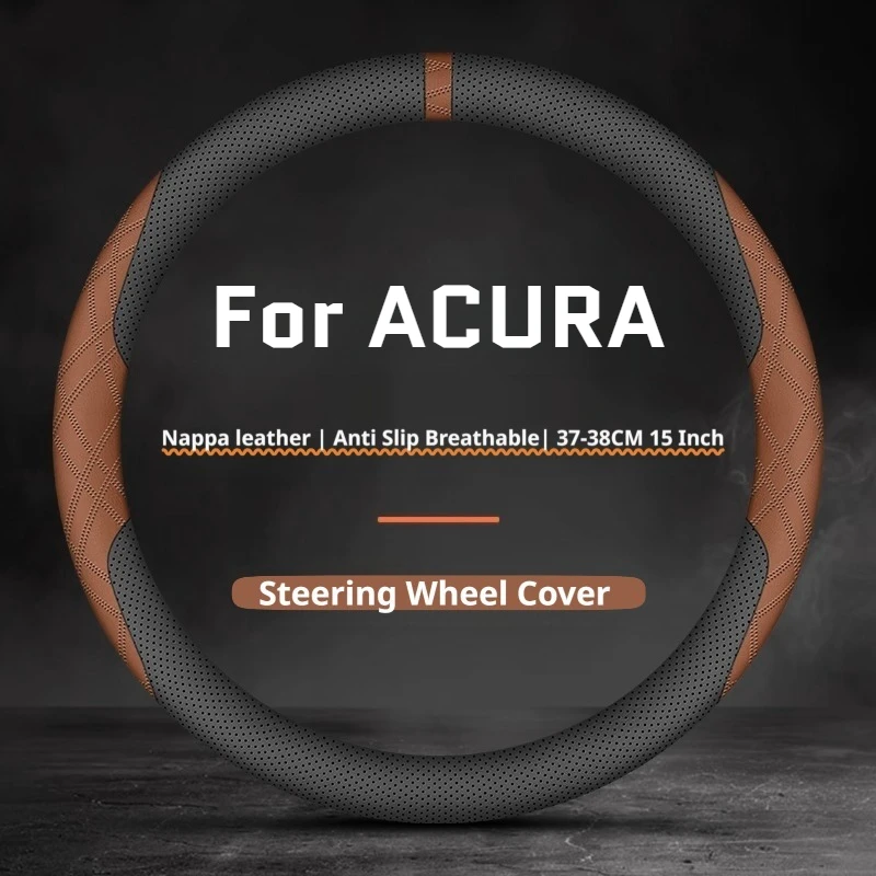 New For ACURA Car Steering Wheel Cover, Double‑Color Leather Breathable 38CM, Fit TLX RDX MDX ZDX Integra NSX Car Accessories