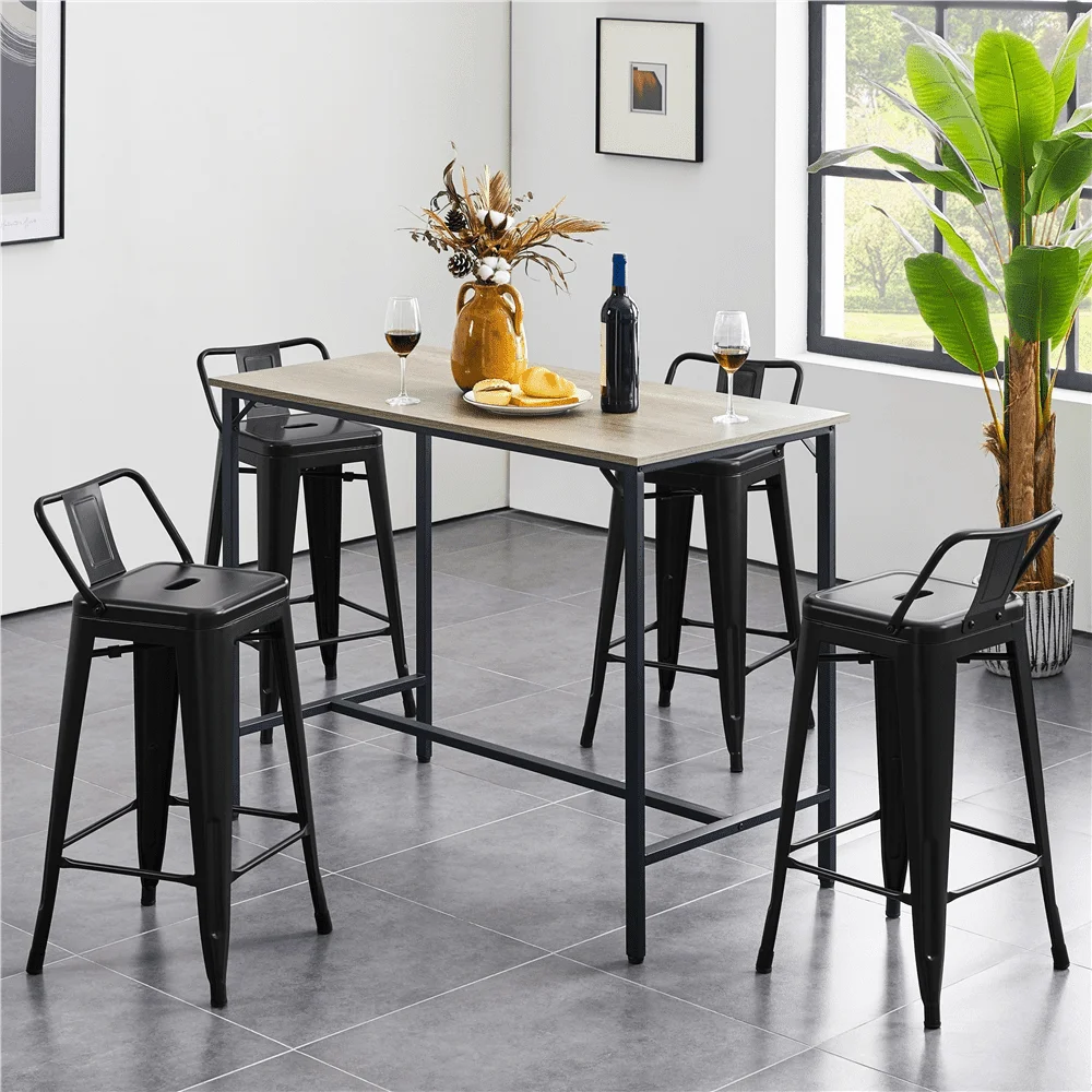 26 Inch Metal Bar Stools with Backs, Black Dining Chairs