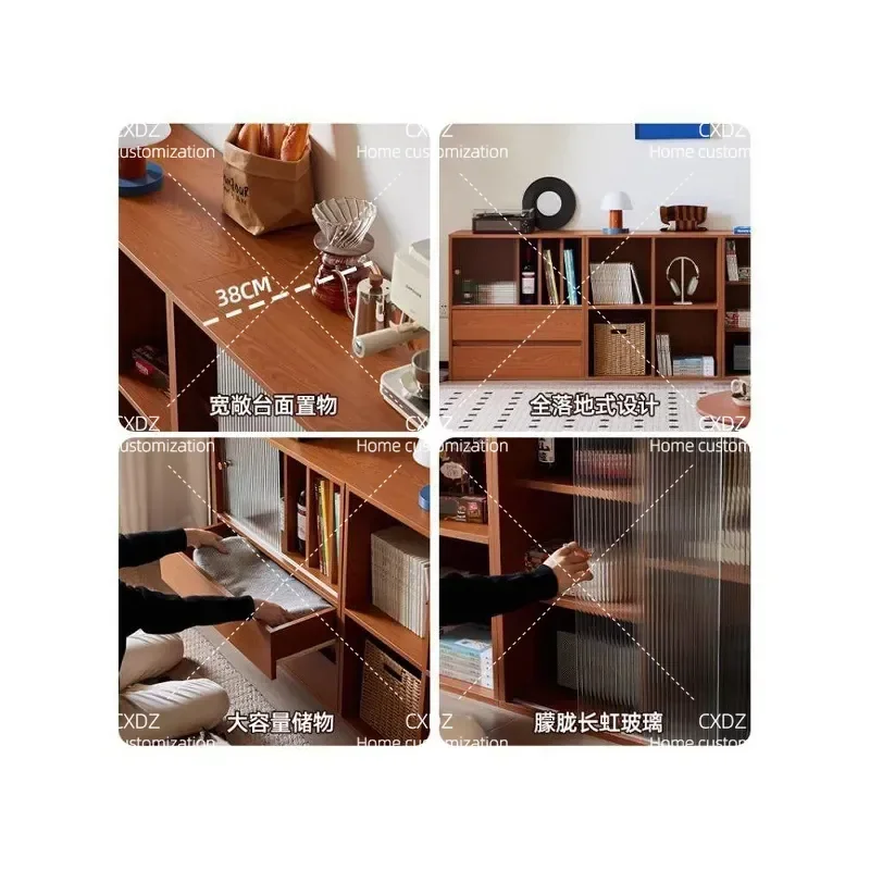Modern Low Bookcase Side Cabinet Living Room TV Stand Storage Locker Display Shelf Wooden Media Console Unit for Home Office