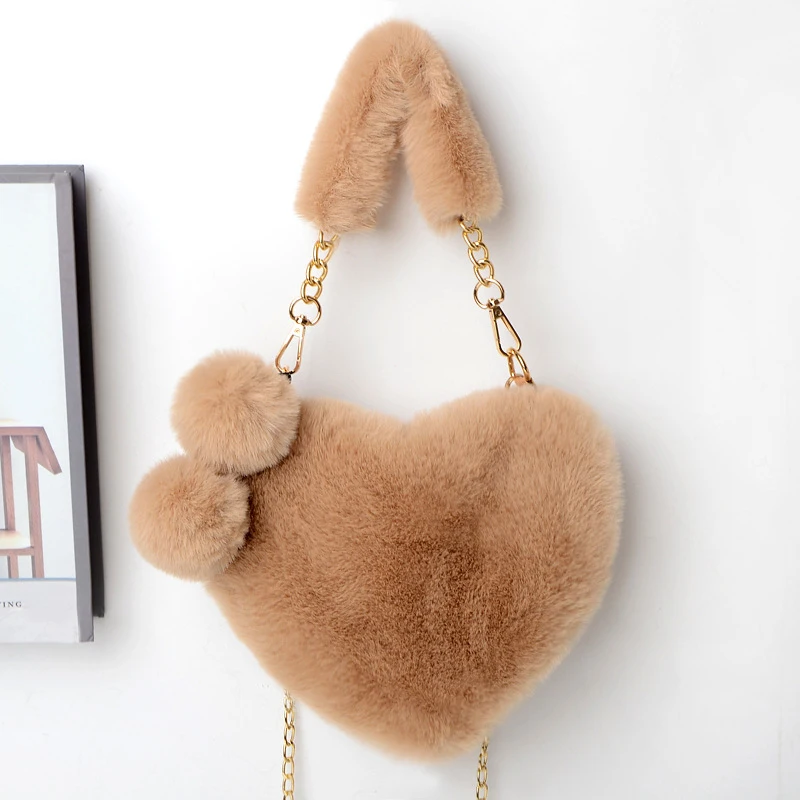 Trendy Damen Plüsch Liebe Herzförmige Neue Modische Einfarbig Weiche Bequeme Geldbörsen Beliebte Frauen Handtaschen