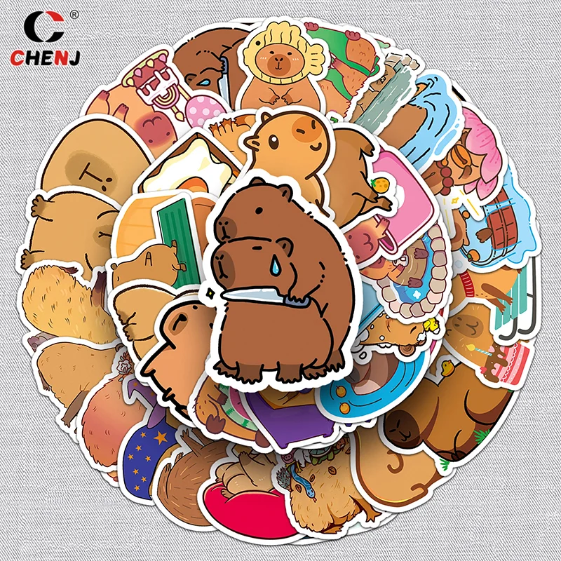 50Sheets Cartoon Creative Capybara Stickers Stationery Tablet Luggage Bottle Guitar Decoration Sticker DIY Waterproof Stickers