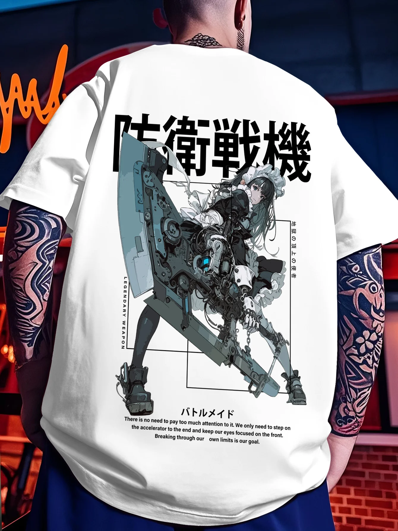 Casual Sport Street Y2K Japanese Anime Comic Battle Maid Element Pattern Print Trendy Short-sleeved 100% Cotton Men's T-shirt