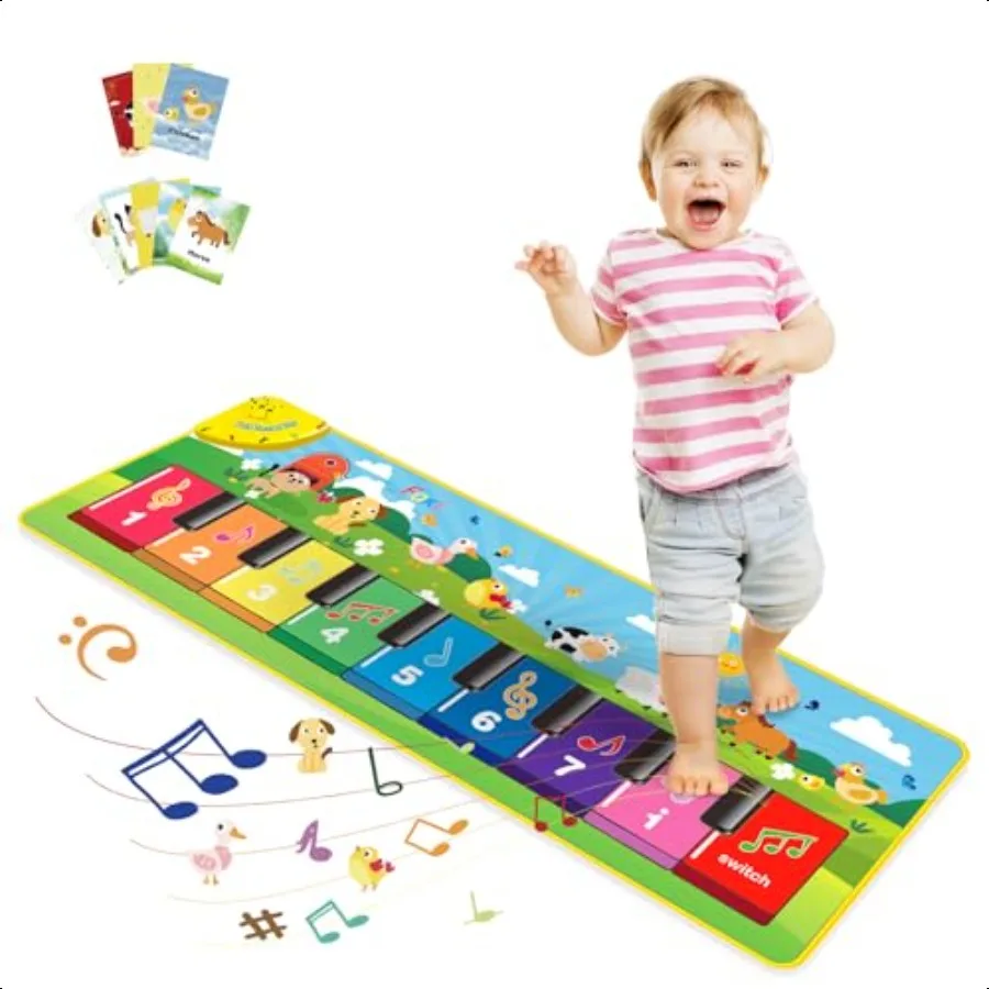 

FOKI Floor Piano Mat for Toddlers Baby Kid Sensory Educational Dancing Keyboard Carpet Animal Sounds Blanket Touch Playmat Musi