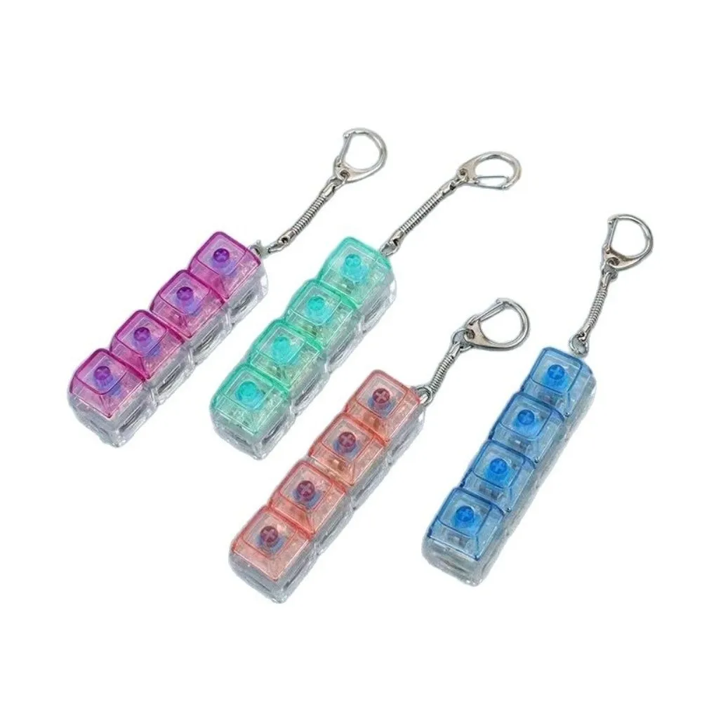 Funny Crystal Keycap Pendant Luminous Light Fidget Keyboard with LED 4 Keys Design Transparent Shaft
