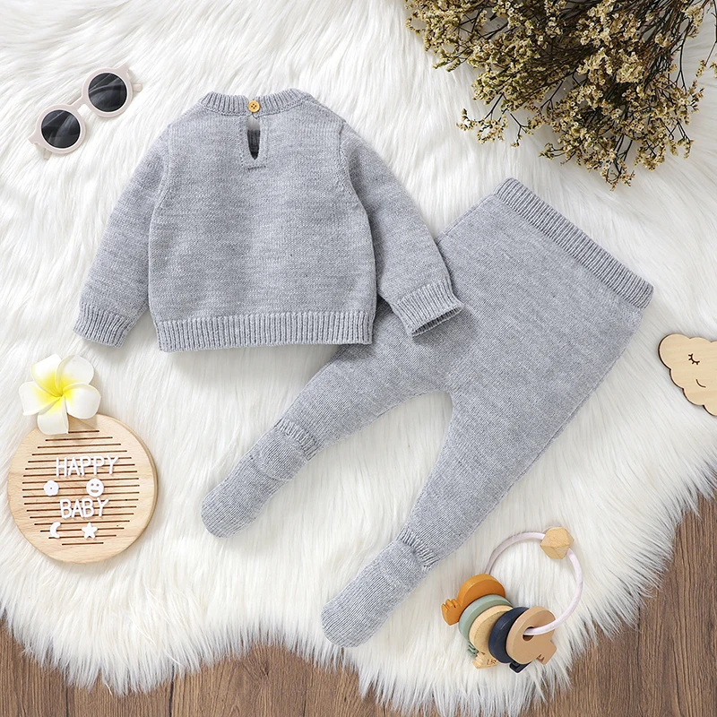 Baby Clothes Winter Outwear Newborn Boys Girls Grey Long Sleeve Sweaters Shirts+Pants Sport Suits Autumn Outwear Infant Sets 2pc